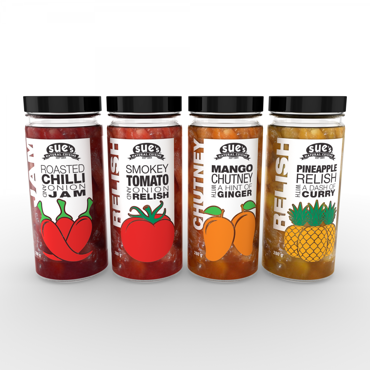 4 Jars for Sue's Natural Cuisine